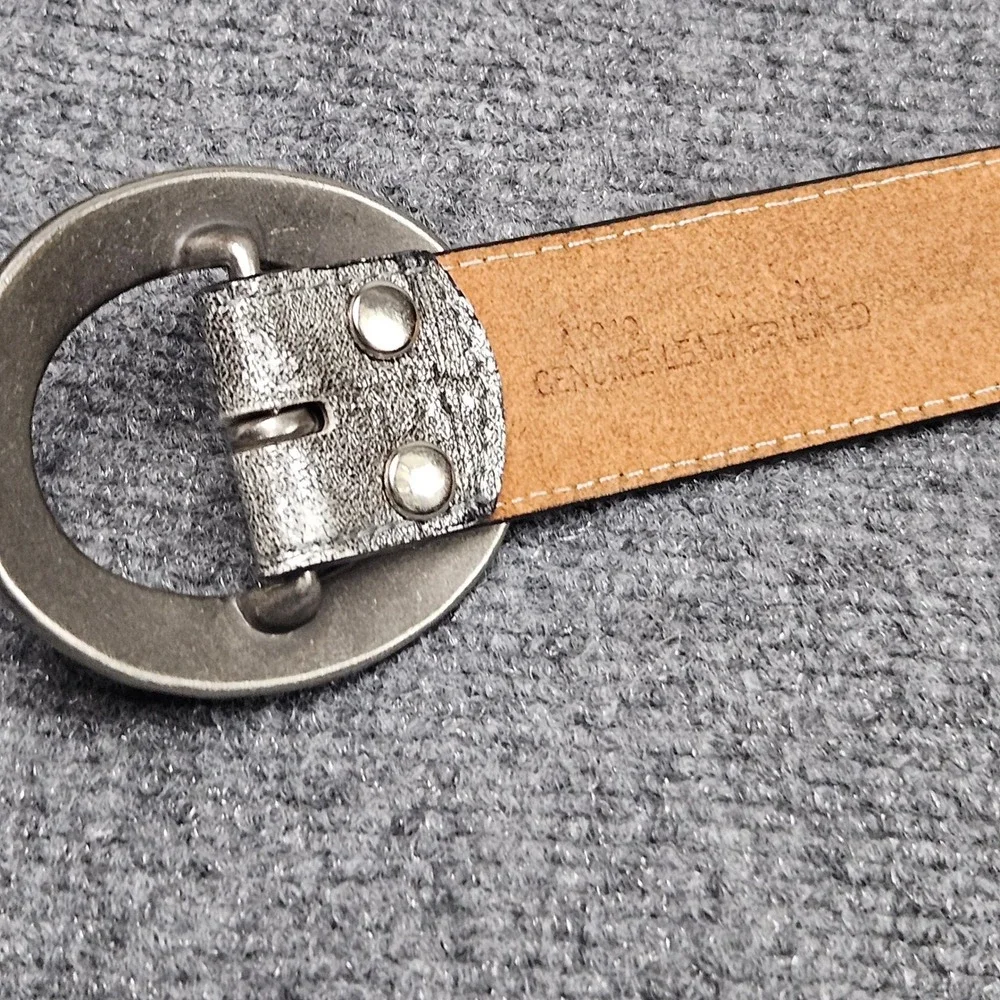 3D‎ Leather Lined Western Belt XL Hammered Oval Buckle Studded Silver Cowboy